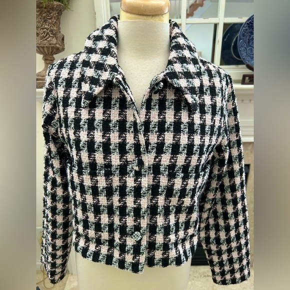 Hutch Black and Pink Cropped Checkered Tweed Jacket - Picture 2 of 9